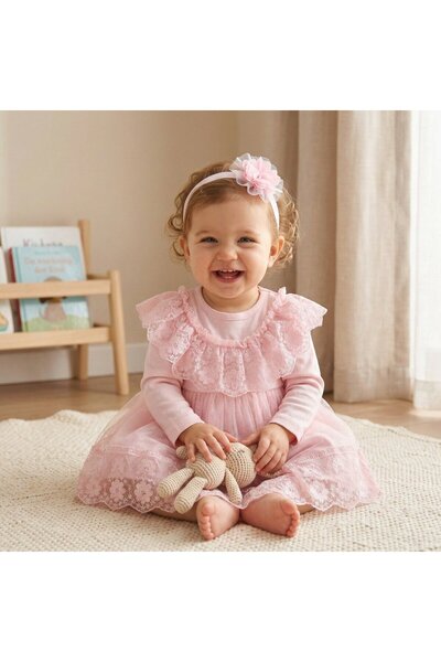MİNİBORN 100% Cotton Lace Detailed Baby Girl Set of 2