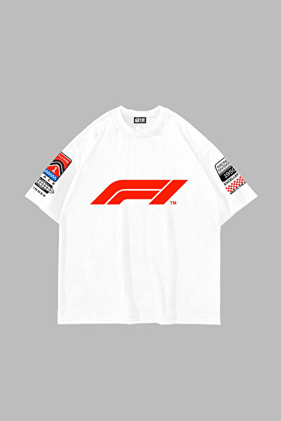 Sekizbiraltı Race cu imprimeu supradimensionat Tricou alb unisex