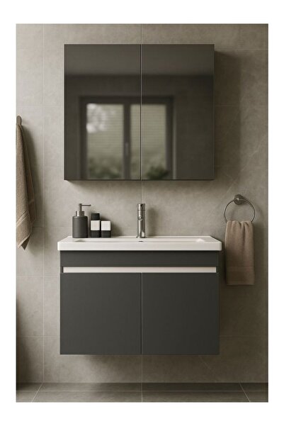 MDS 85 Cm Antrasit Renkli, Lavabosuz Mdf Banyo Dolabı Takımı