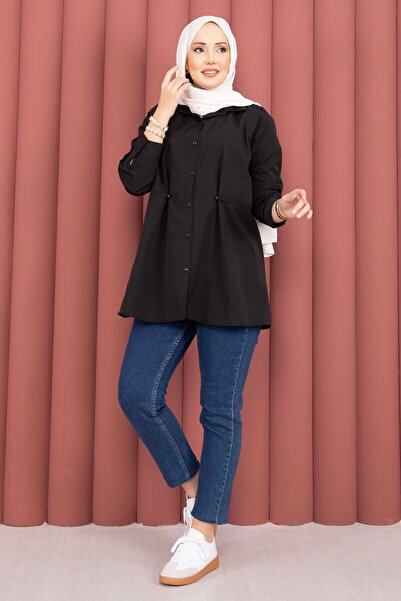 HTN Alin Waist Adjustable Buttoned Shirt Black