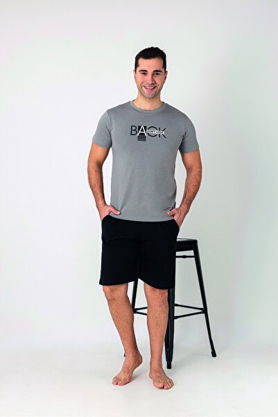 Estiva Men's Back Printed Short Sleeve Shorts Combed Cotton Pajama Set