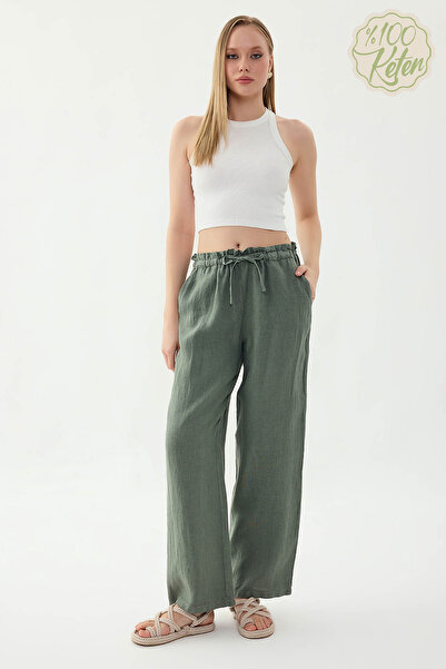 Vitrin 100% Linen Drawstring Waist Pants