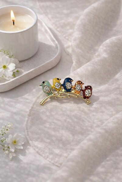 İZEV Dalda Renkli Kuşlar Broş