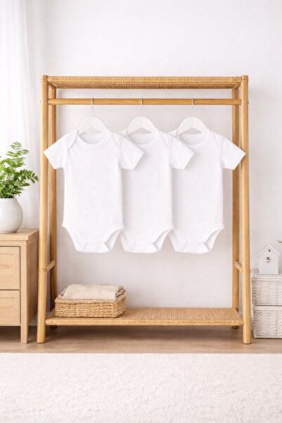 SPARKLY BABY 3 Lü Yarım Kollu Çıtçıtlı bebek kız erkek body Zarf Yaka