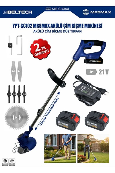 MRSMAXX Şarjlı Teleskopik Çim Biçme Makinası Çok Başlıklı Çift Akülü 2100volt