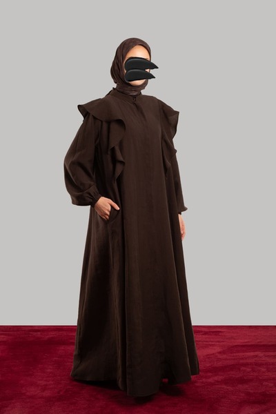 Lemaye Fermuarlı Volanlı Tenselsoft Ferace Acı Kahve