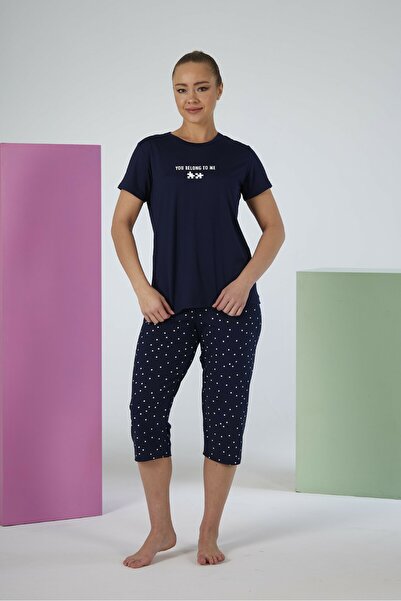 Estiva Set de pijamale moale pentru femei, cu mâneci scurte, cu imprimeu cu b...