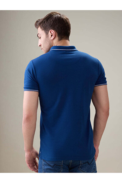Generic Solid Brand Logo Regular Fit True Blue Polo T-shirt