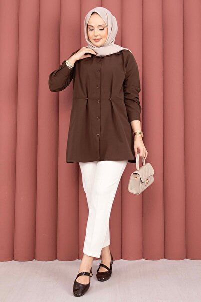 HTN Alin Waist Adjustable Buttoned Shirt Brown