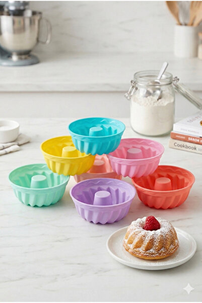 Selenica 6'lı Silikon Muffin Kek Kalıbı Seti - Yanmaz Yapışmaz Renkli Porsiyo...