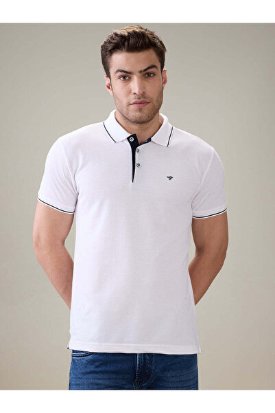 Generic Solid Brand Logo Regular Fit White Polo T-shirt