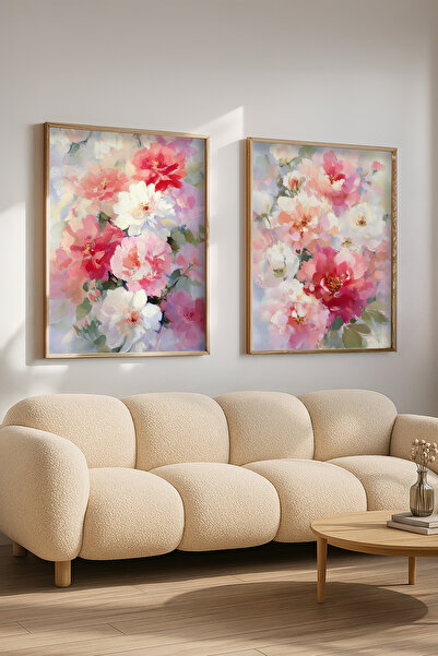 STARYUNA Set de pictură cu două tablouri, cu ramă din lemn, cu motive florale...