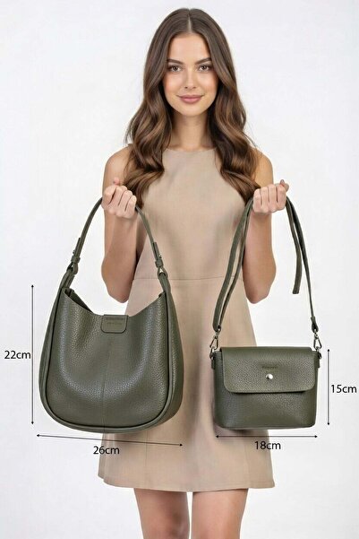 Jacquline CLIM592-1C Femei Double O geantă de umăr Kaki