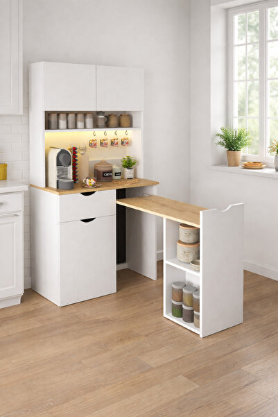 Setay Lectus Kahve Köşesi + Çok Amaçlı Dolap, Katlanabilir Mutfak Masası - Aç...
