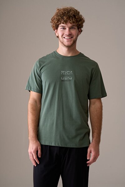 PİJAPİA Men's Short Sleeve 100% Cotton Pajama Set Green