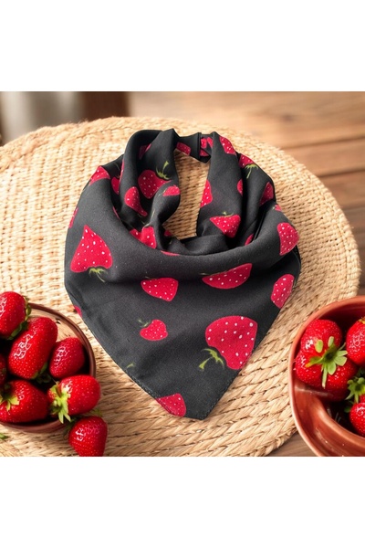 ALS Tasarım Dünyası Bandană 100% bumbac cu model căpșuni pe negru cu model