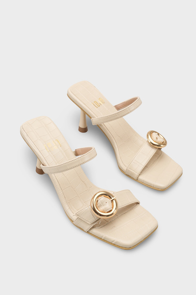 LOJO Women's Gold Belt Buckle Detail Straps Casual Heels Slipper Ligas