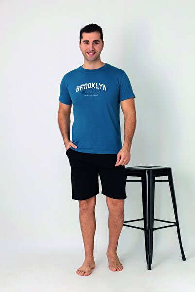 Estiva Men's Nyc Printed Short Sleeve Shorts Combed Cotton Pajama Set