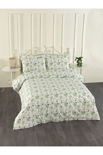 Rasel Tekstil Daisy Double White Cotton Piece Duvet Cover Set