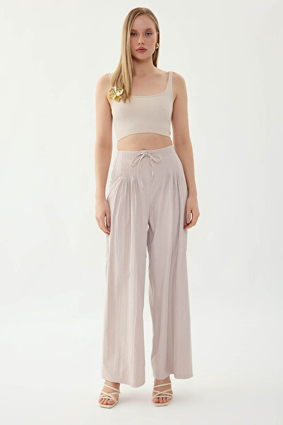 Vitrin بنطلون واسع الساقين من الأمام مع خصر مطاطي بثنيات