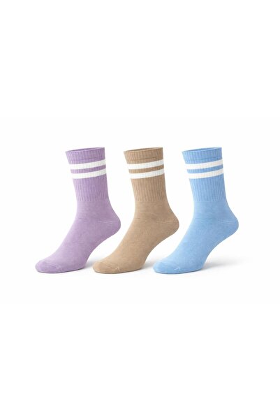 İpeksi 3 Pairs Striped Stitch-Free 100% Cotton Combed Cotton Socks (Extra Swe...