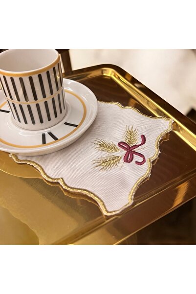 Rachel مناديل تقديم القهوة بتصميم ذهبي مربع الشكل، مجموعة من 6 قطع