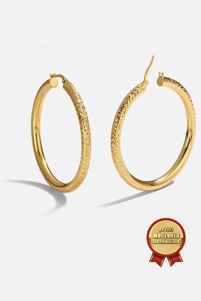 MEKS JEWELS Mikron Altın Kaplama 925 Ayar Gümüş Lazerli Halka Küpe