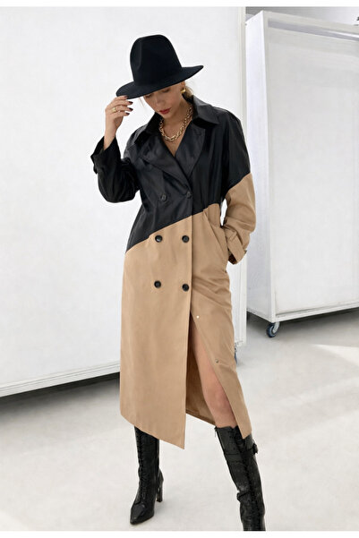 Nobrand Women's two-tone trench coat with buttons, elegant thin coat