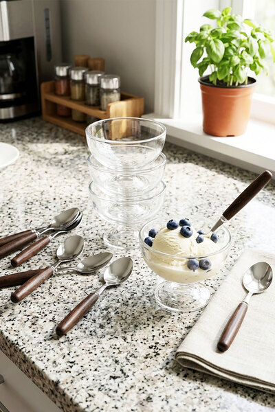 Ela&Elis Lunvera Akasya Strappy Set of 6 Dessert Spoons – Stainless Steel Pas...