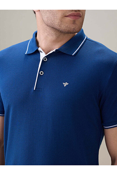 Generic Solid Brand Logo Regular Fit True Blue Polo T-shirt