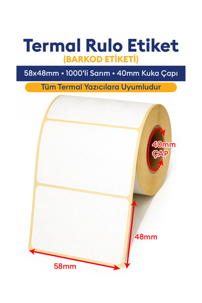 Etiketin Ambalaj 58x48 Termal Barkod Etiketi Eko Termal Kargo, Depo & Stok Ta...