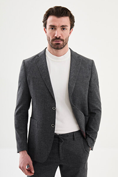 Mcr Kırçıllı Slim Fit Mono Collar Pocket Trousers Drawstring Men's Suit Black...