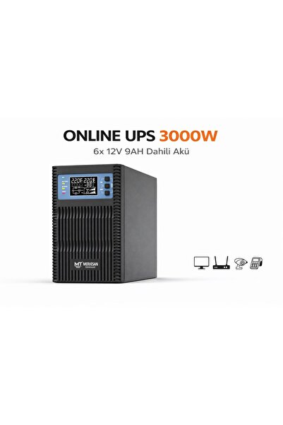 Mervesan Online UPS 3000W 3KVA Kesintisiz Güç Kaynağı 6x12V 9Ah Dahili Akülü