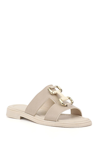 GÖNDERİ(R) Γυναικείες παντόφλες καθημερινής χρήσης με αγκράφα σε μπεζ χρώμα