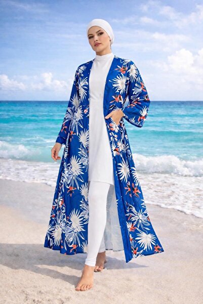 MSN Saten Viscose Fabric Pareo Kimono Without Pockets - (Belt Included) - Blu...