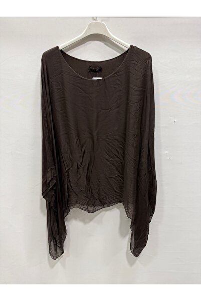 della moor Brown Italian Bat Sleeve Asymmetrical Cut a Lined Casual İ Silk Luz