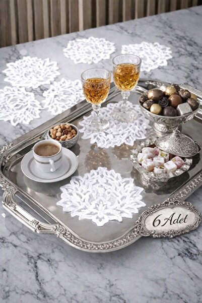Esteks Dantel ve Tekstil Aksesuarları Çınar Model White 6 Pieces Decorative G...