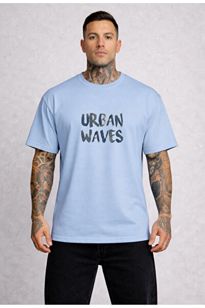 VODEXA Tricou oversize pentru bărbați URBAN WAVES, imprimat, 100% bumbac, cro...