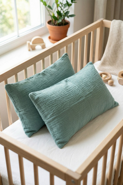 HAMUR Muslin 2-Piece Baby Kids Pillowcase 100% Cotton 35X45 cm Cover Set Green