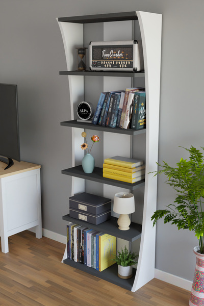 alpaevmobilya İskandinav Tasarım Çok Raflı Kitaplık 150x50x22 cm – Modern Dek...