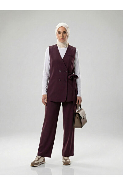 BURKAY 8208 Vest Set Kimona Detailed Pant Suit