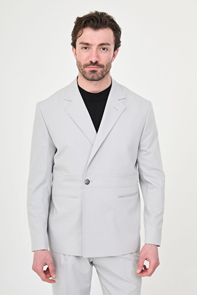 Mcr Plain Slim Fit Mono Collar Single Button Pleated Pants Men's Suit Stone -...