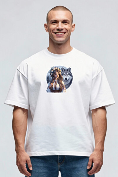 Printees Tricou Oversize - Româncă cu Lup