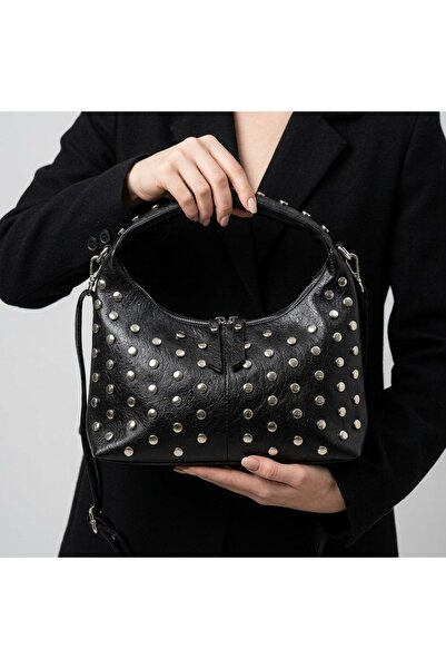 MRS.MODA Women's Black Studded Detailed Shoulder Bag and Crisscross Straps Da...