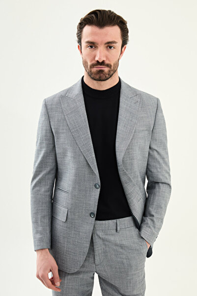 Mcr Patterned Slim Fit Wide Collar Men's Suit Navy Blue - 45438.26Y