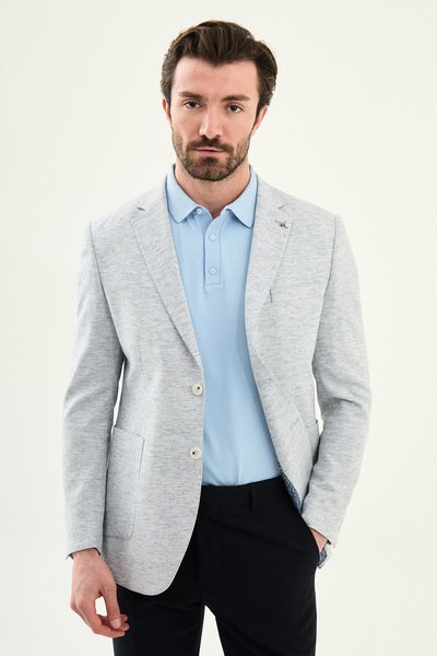 Mcr Patterned Slim Fit Mono Collar Pocket Men's Jacket Blue - 41492.26Y