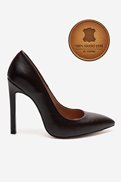 Ayakkabı Ateşi Genuine Leather Brown Leather Pointed Toe Flat Sole Stiletto H...