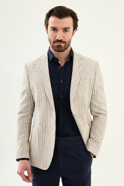 Mcr بنقش مربعات قصة ضيقة سترة رجالية بجيب على شكل حرف Y باللون الأزرق الداكن ...