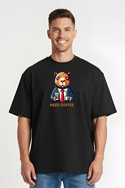 Printees Tricou Oversize - Capybara Need Coffee