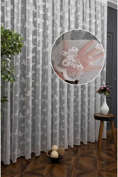 Belvedere Kelebek Patterned Children's Room Tulle with Closely Pleated Ecru a...